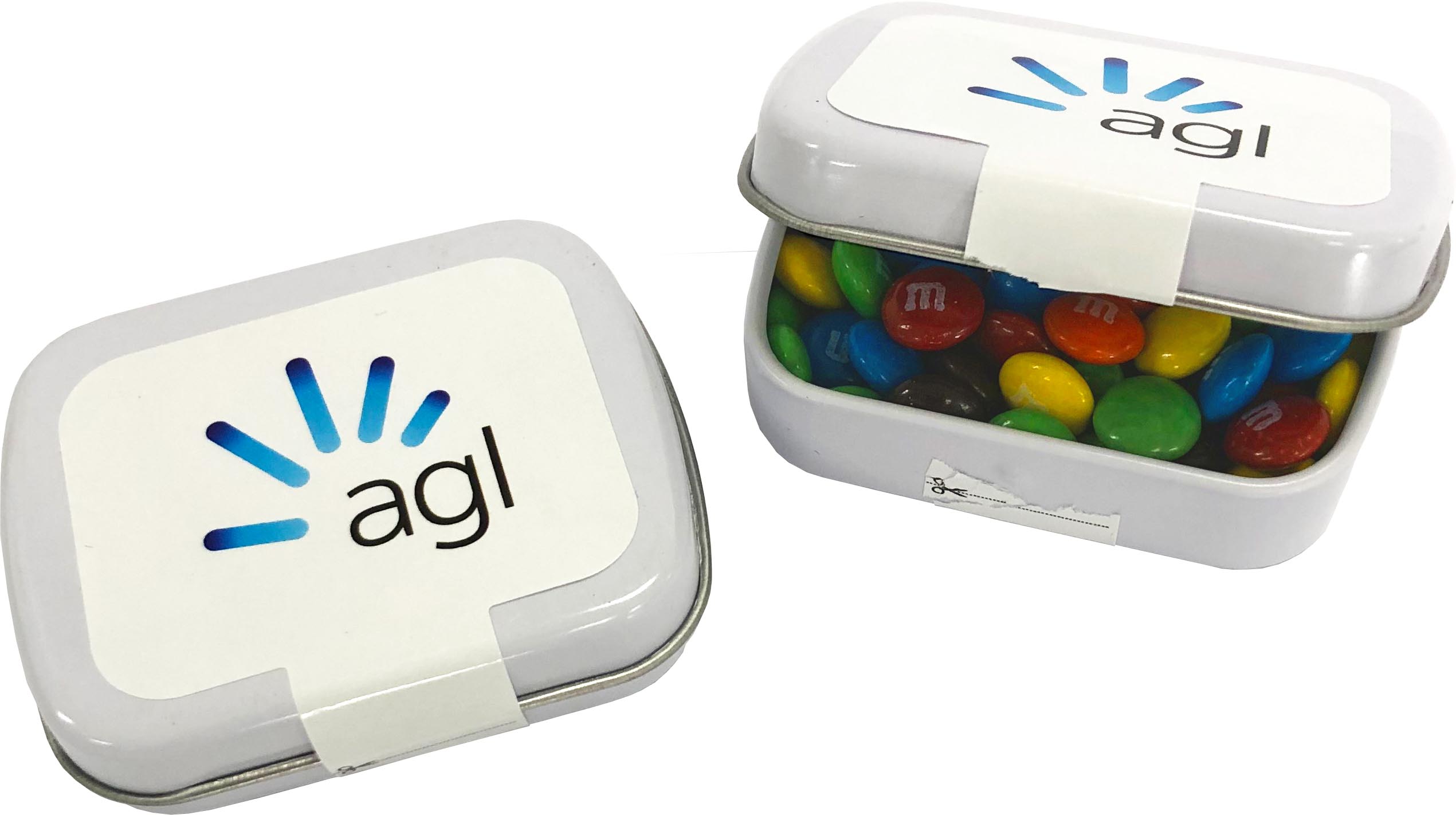 Small Rectangle Tin filled with Mini M&Ms 30g