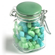 CORPORATE COLOURED HUMBUGS IN GLASS CLIP LOCK JAR 80G