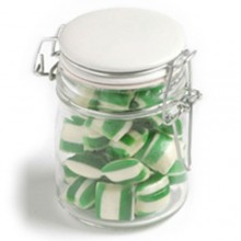 CORPORATE COLOURED HUMBUGS IN GLASS CLIP LOCK JAR 160G