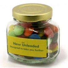 CHOC BEANS IN GLASS SQUEXAGONAL JAR 90G (Mixed Colours)