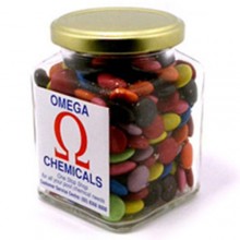 CHOC BEANS IN GLASS SQUARE JAR 170G (Mixed Colours)