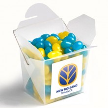 FROSTED PP NOODLE BOX FILLED WITH JELLY BEANS 100G (Mixed Colours or Corporate Colours)