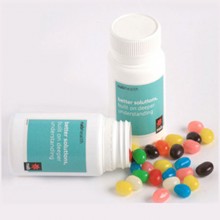PILL JAR FILLED WITH JELLY BEANS 120G (Mixed Colours or Corporate Colours)