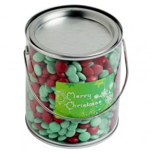 Big PVC Bucket filled with Christmas Choc Beans 875G
